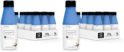 Soylent Strawberry Meal Replacement Shake, Ready-to-Drink Plant Based Protein Drink, Contains 20g Complete Vegan Protein and 1g Sugar, 14oz, 12 Pack