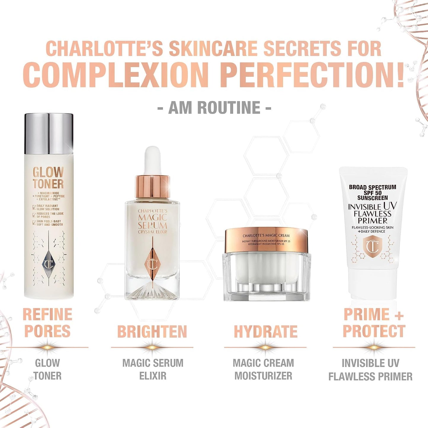 Charlotte Tilbury Glow Face Toner - Exfoliating Toner for Oily Skin - Helps to Reduce The Appearance of Pores, Hydrate & Plump Skin - Delicately Scented with Rose & Lemon