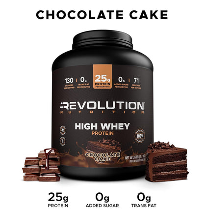 Revolution Nutrition, High Whey, Protein Powder 6LB, Whey Isolate, Gluten Free, Lean Muscle Mass for Men & Women, 25g of Protein Per Scoop, 2.7kg, 73 Servings (Chocolate Cake, 6 Pound)