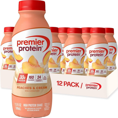 Premier Protein 30g High Protein Shake, Peaches & Cream, 12 Pack