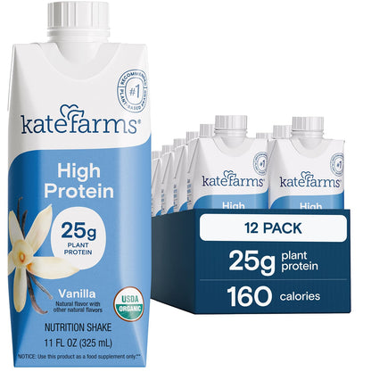 KATE FARMS Organic High Protein Chocolate Shake, 25g Protein, 12 Pack