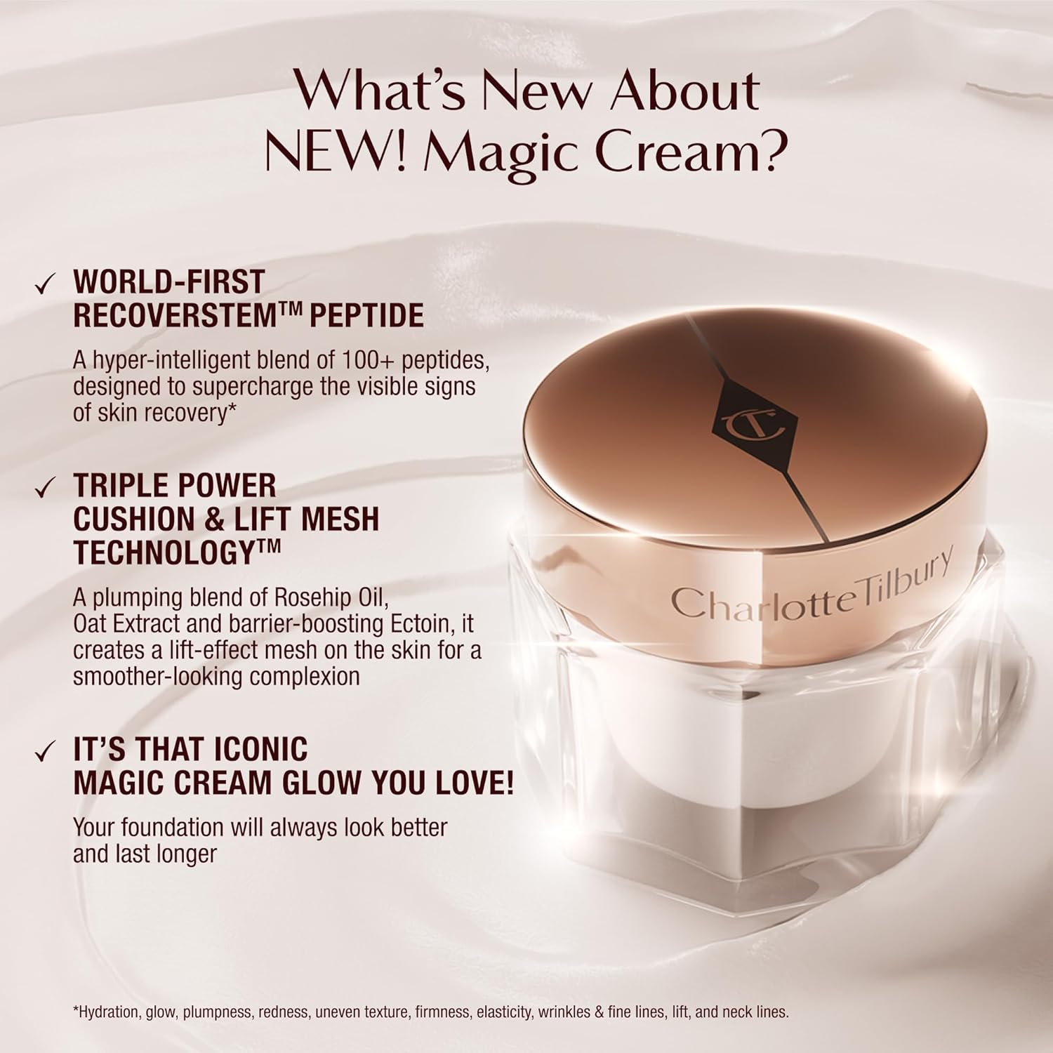 Charlotte Tilbury Magic Cream Face Moisturizer - Firming & Hydrating Face Cream to Create a Smoother-Looking Base for Makeup - Enriched with Vitamins C & E, Peptide Complex & Hyaluronic Acid