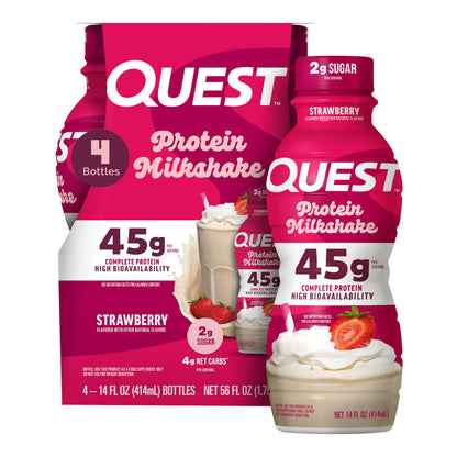 Quest Nutrition Strawberry Protein Shake, 45g Protein, 2g Sugar, 12 Count