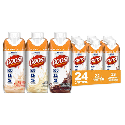 BOOST Very High Calorie Nutritional Drink, Creamy Strawberry, 8 Fl Oz, 24pk
