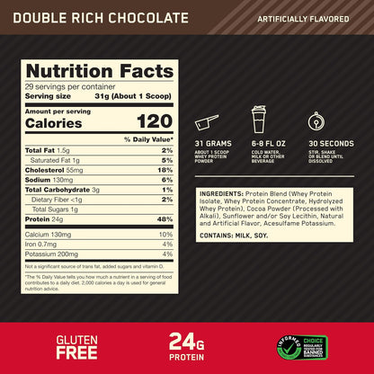 Optimum Nutrition Gold Standard Whey Protein, Double Rich Chocolate, 2 LB