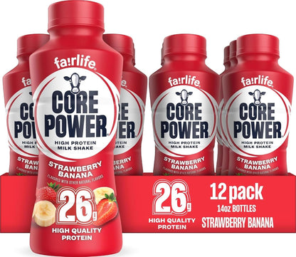 Core Power Fairlife 26g Protein Milk Shakes, Ready To Drink for Workout Recovery, Strawberry Banana, 14 Fl Oz (Pack of 12)
