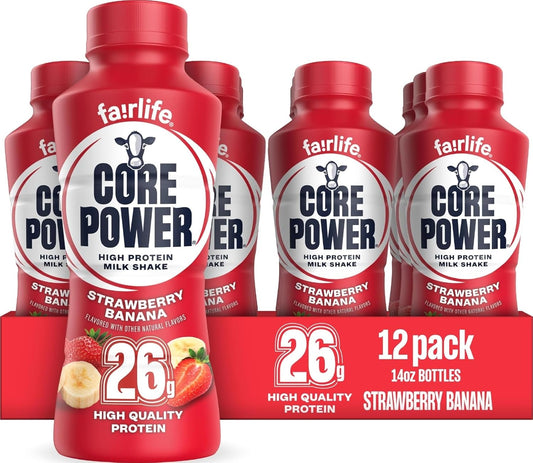 Core Power Fairlife 26g Protein Milk Shakes, Ready To Drink for Workout Recovery, Strawberry Banana, 14 Fl Oz (Pack of 12)