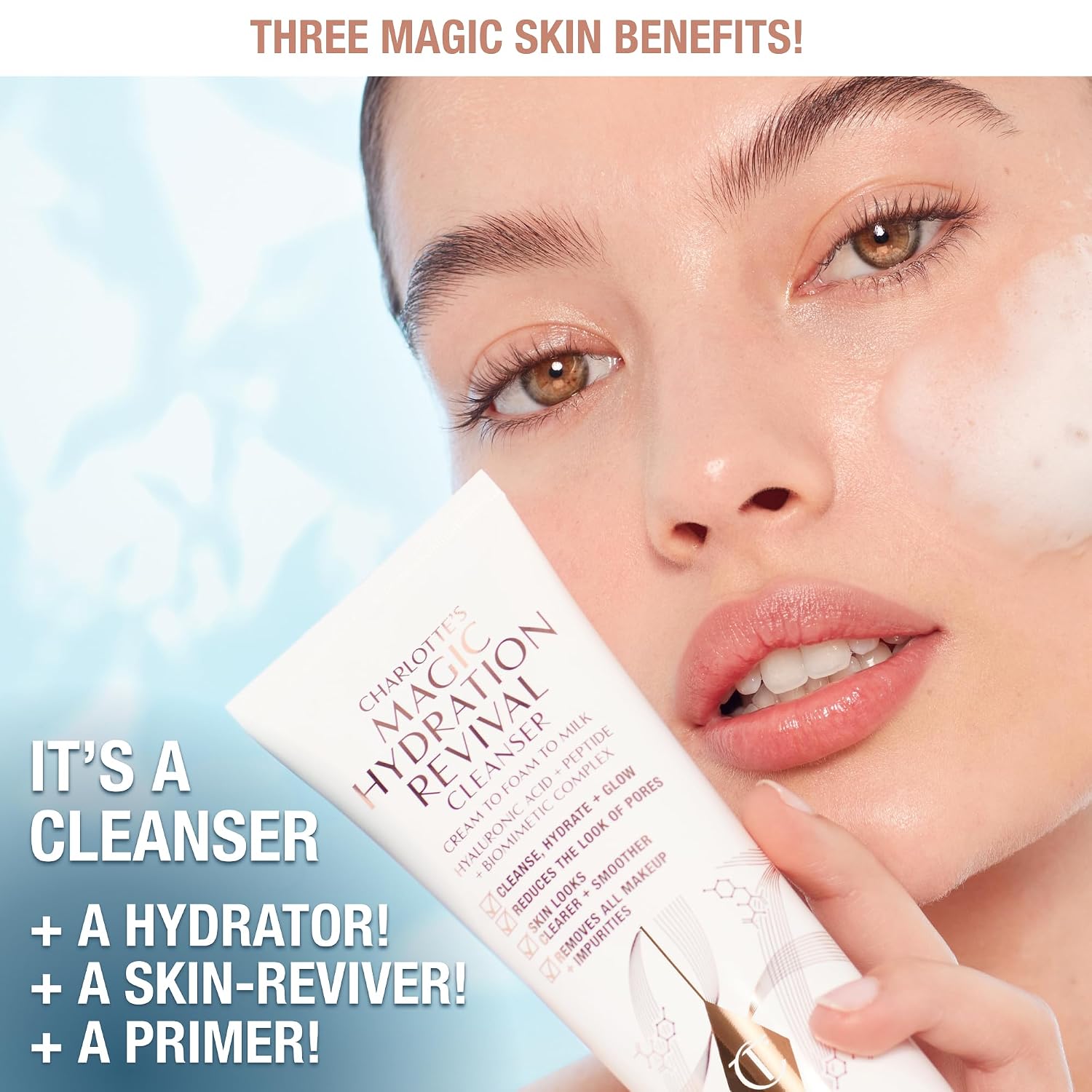 Charlotte Tilbury Magic Hydration Revival Facial Cleanser - Gentle, Foaming Face Wash to Hydrate, Revive & Prime Skin - Helps Reduce the Appearance of Pores While Removing Makeup & Impurities