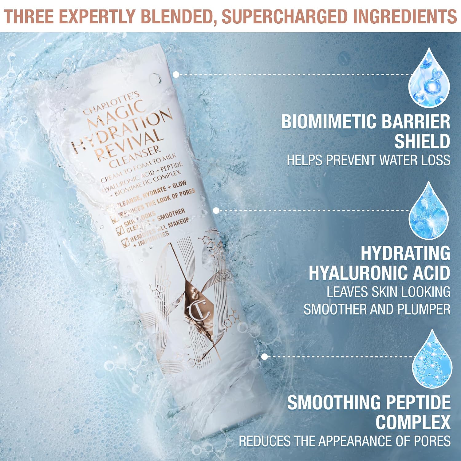 Charlotte Tilbury Magic Hydration Revival Facial Cleanser - Gentle, Foaming Face Wash to Hydrate, Revive & Prime Skin - Helps Reduce the Appearance of Pores While Removing Makeup & Impurities